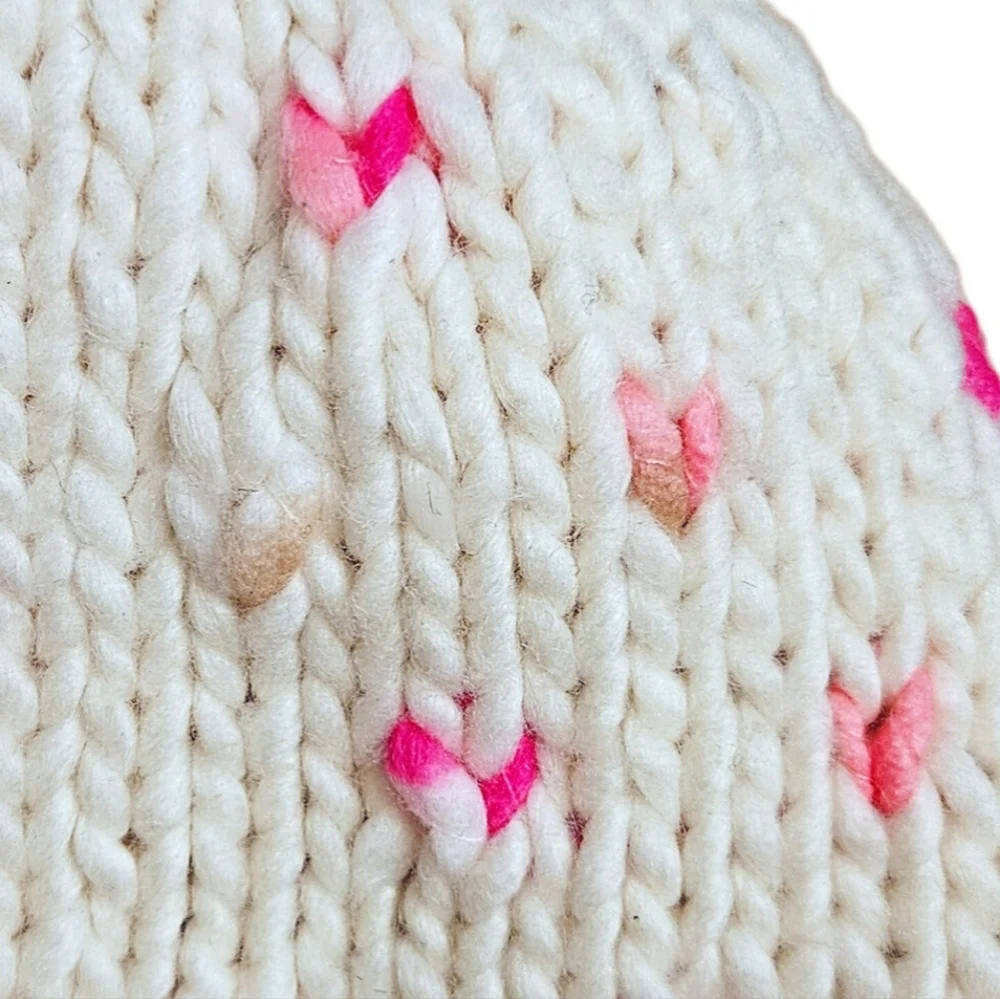 Gap Knit Embroidered Heart Earflap Fleece Lined Hat Faux Fur Trim